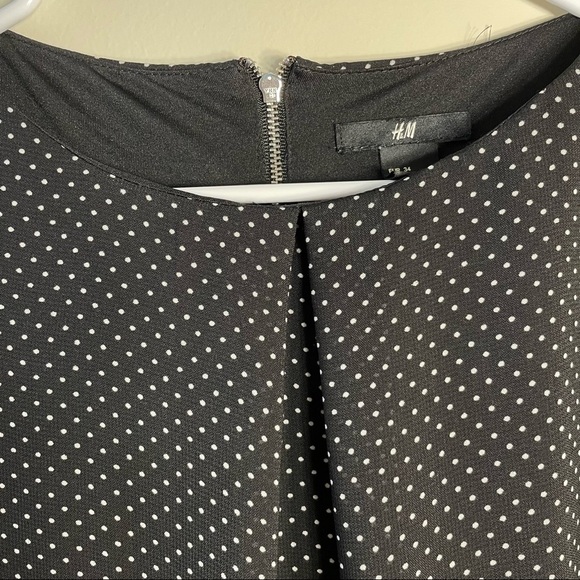 H&M black and white polka dot short sleeved midi length summer dress flowy - Picture 2 of 6